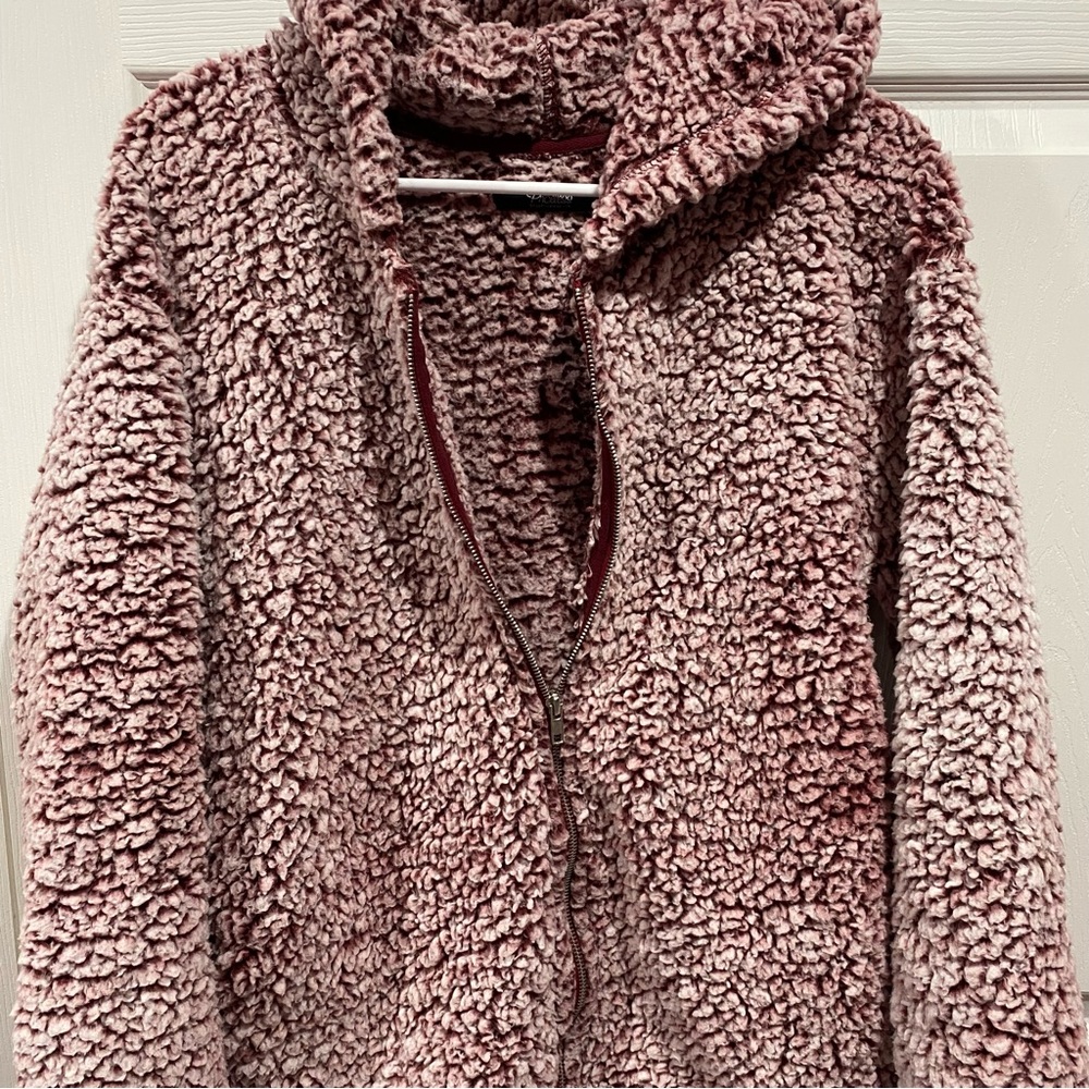 PRICELESS Women’s Hooded Sherpa Full-Zip-Up Warm Jacket - mauve color, size S - Picture 2 of 6
